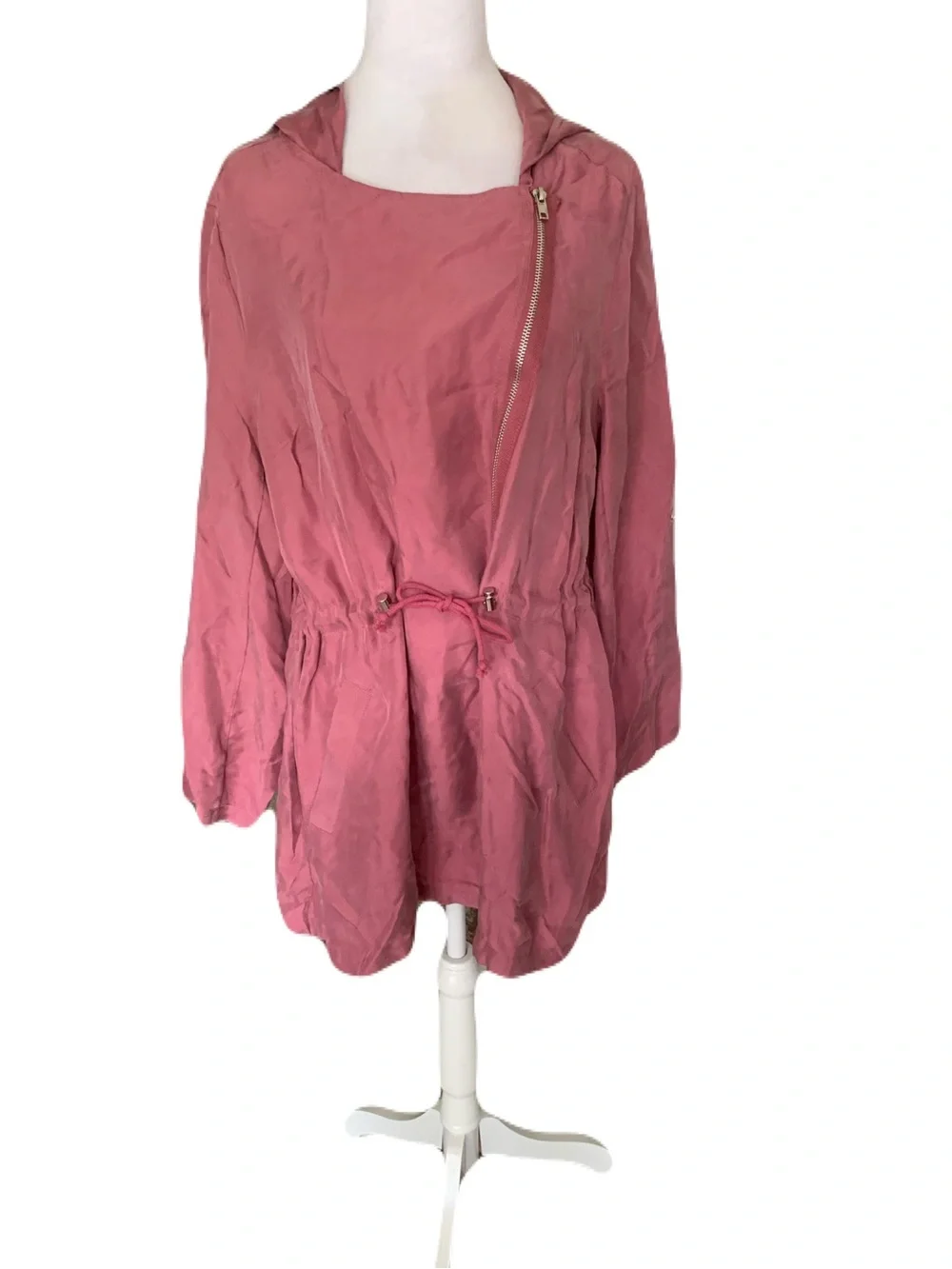 NWT MELLODAY Womens Medium Rose Pink Zip Hooded Drawstring Utility Jacket Casual